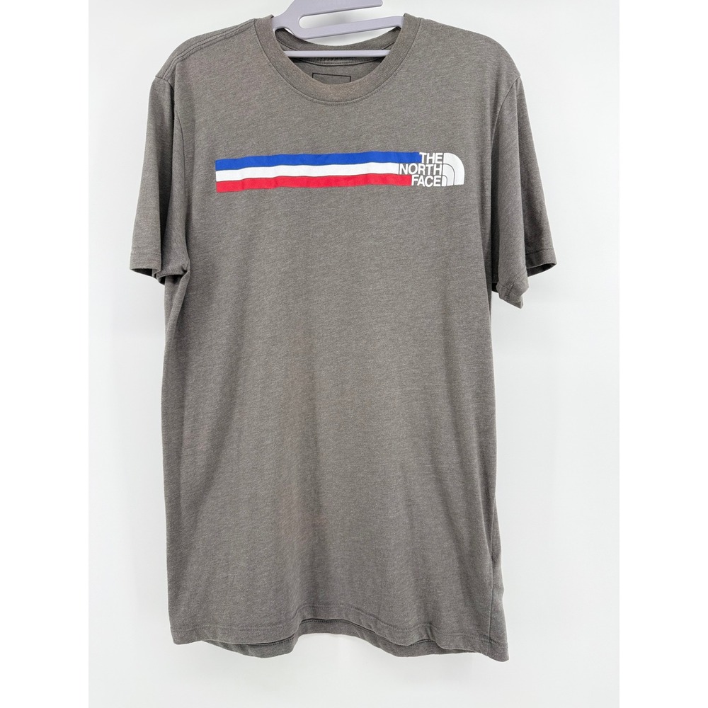 The North Face Tri-Color Stripe Graphic T-Shirt Small Cotton Blend Gray Gorpcore